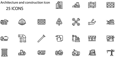 Set of Architecture and construction icons. Line art style icons bundle. vector illustration