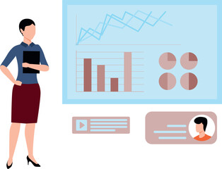 The girl is looking at the progress of the graph.