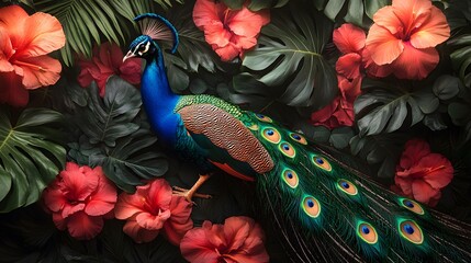 Peacock in a Tropical Paradise.