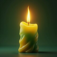 A vibrant yellow and green candle with a gentle flame, ideal for relaxation, meditation, or festive occasions with copy space.