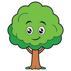 Fototapeta premium a cartoon green tree with a smiley face generative AI. 