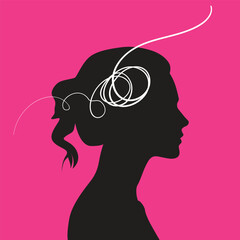 Silhouette of woman releasing self anxiety on pink background