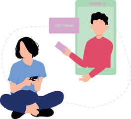 Obraz premium A boy sends a friend request to a girl.