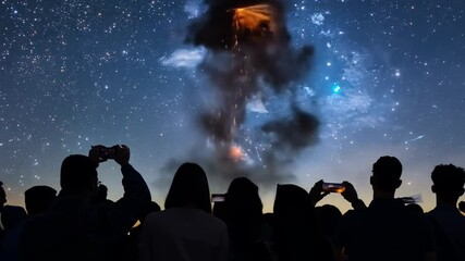 People observing the night sky filled with stars at an outdoor stargazing event in a park
