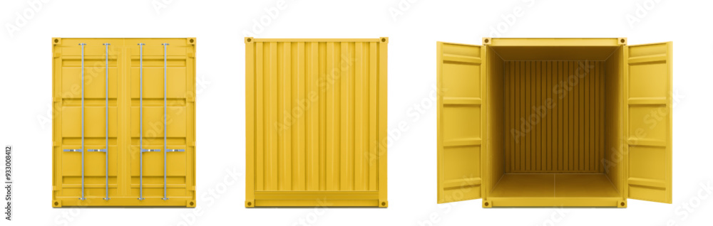 Aufkleber realistic 3d yellow container for cargo shipping. vector illustration set of closed and open empty l