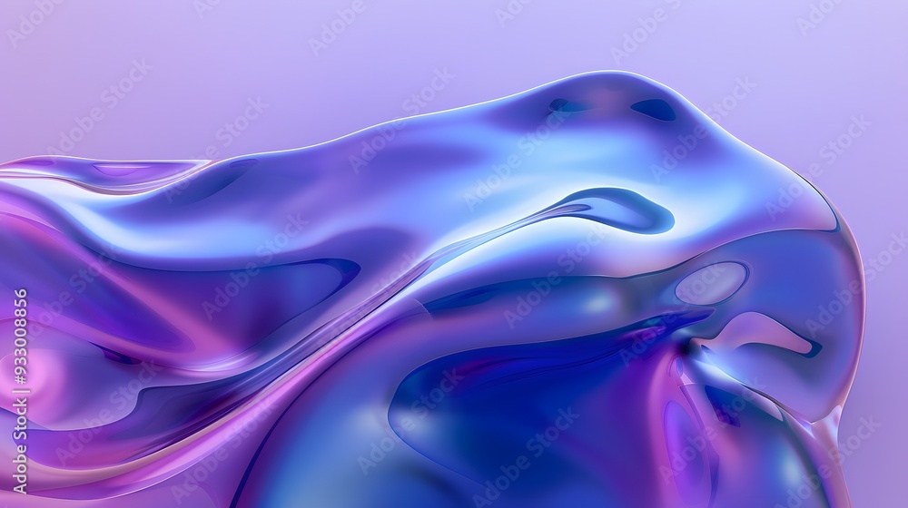 Poster blue and purple gradient color floating liquid blob. 3d rendering picture.