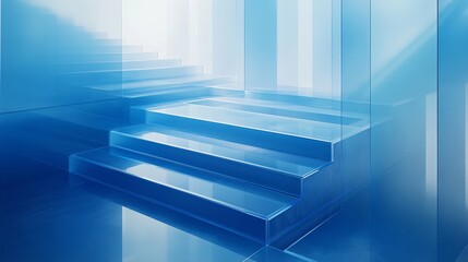 Obraz premium Bright blue glass stairs leading to an ethereal light-filled space