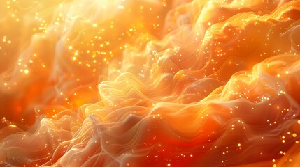 An enchanting abstract scene of swirling orange and golden hues, illuminated by sparkling particles that create a warm and ethereal atmosphere, evoking feelings of wonder and tranquility.

