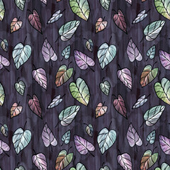 Seamless floral pattern, multi-colored distyas with a white outline on a dark background.