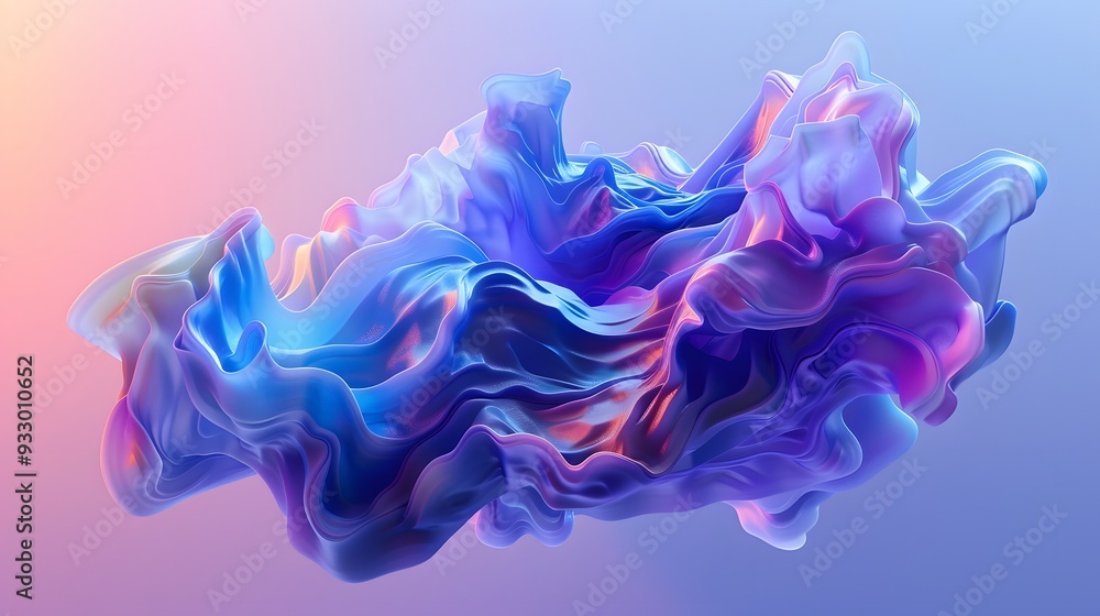 Poster blue and purple gradient color floating liquid blob. 3d rendering picture.