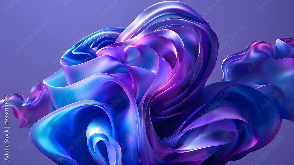 Poster blue and purple gradient color floating liquid blob. 3d rendering picture.