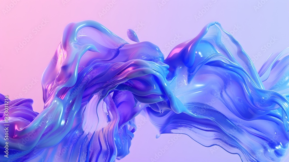 Poster blue and purple gradient color floating liquid blob. 3d rendering picture.