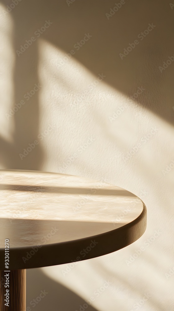 Aufkleber a close-up of the edge of an empty table with a beige background, the minimalist design is suitable 