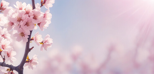 Obraz premium Sakura. Branches with pink flowers on a plain background for publications.