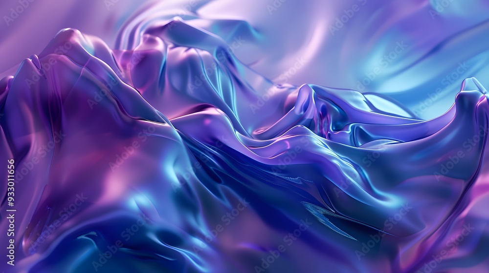 Poster blue and purple gradient color floating liquid blob. 3d rendering picture.