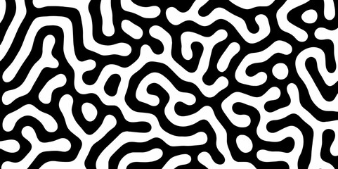 Abstract Turing organic wallpaper with background. Turing reaction diffusion monochrome seamless pattern with chaotic motion. Natural seamless line pattern. Linear design with biological shapes.