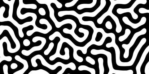 Abstract Turing organic wallpaper with background. Turing reaction diffusion monochrome seamless pattern with chaotic motion. Natural seamless line pattern. Linear design with biological shapes.