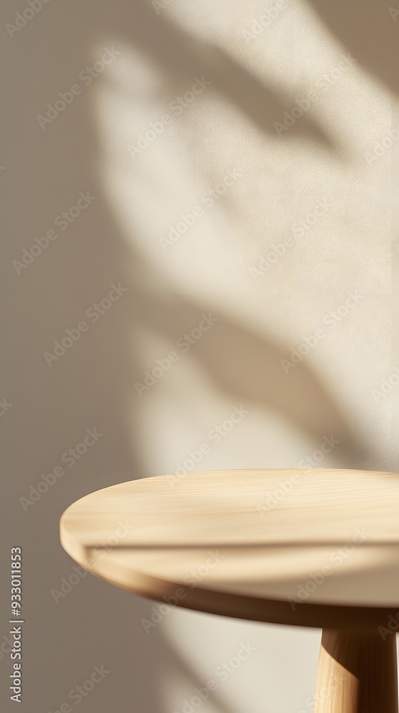 Aufkleber a close-up of the edge of an empty table with a beige background, the minimalist design is suitable 