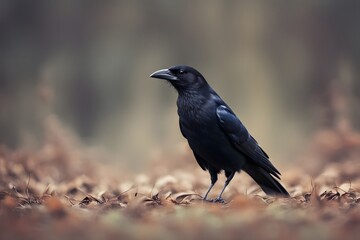 Carrion crow bird blurry nature background, Ai Generated