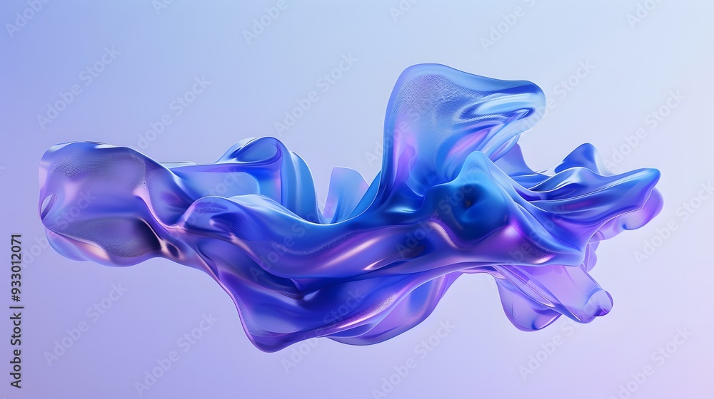Poster blue and purple gradient color floating liquid blob. 3d rendering picture.