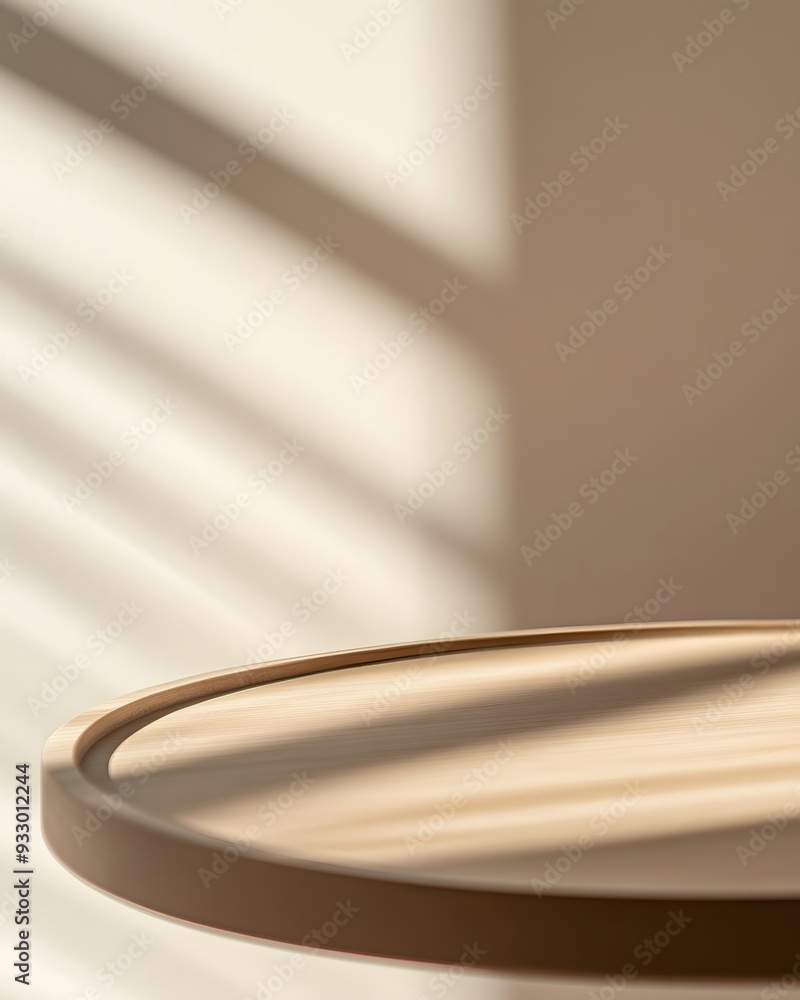 Aufkleber a close-up of the edge of an empty table with a beige background, the minimalist design is suitable 