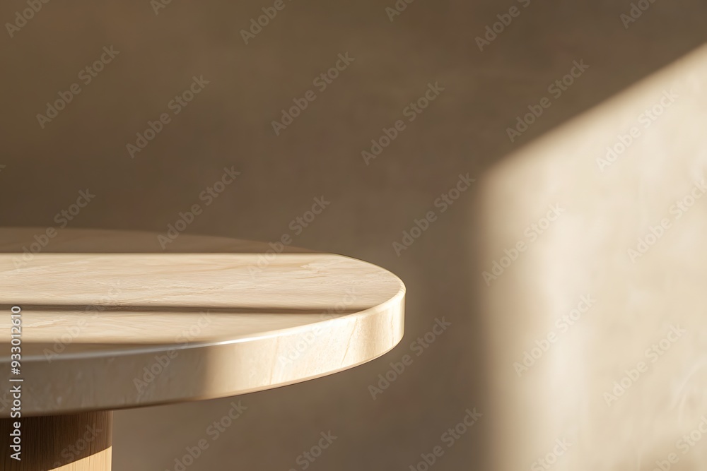 Aufkleber a close-up of the edge of an empty table with a beige background, the minimalist design is suitable 