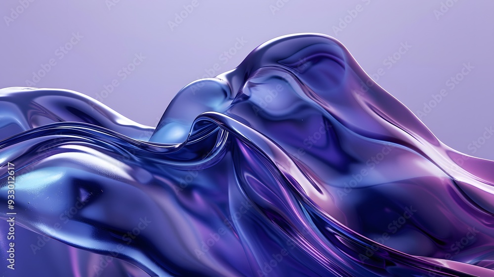 Poster blue and purple gradient color floating liquid blob. 3d rendering picture.