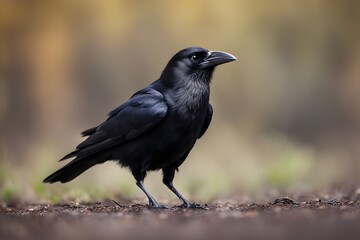 Carrion crow bird blurry nature background, Ai Generated