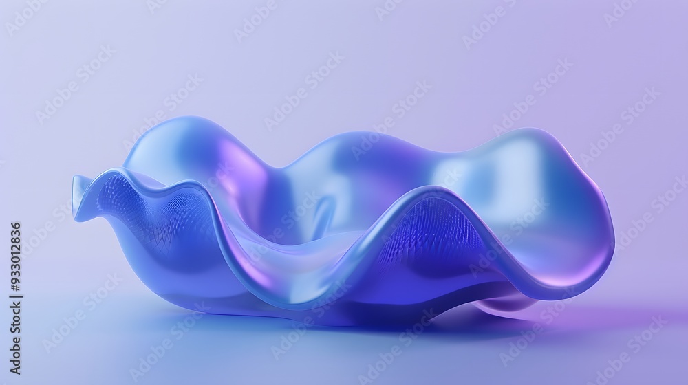 Poster blue and purple gradient color floating liquid blob. 3d rendering picture.