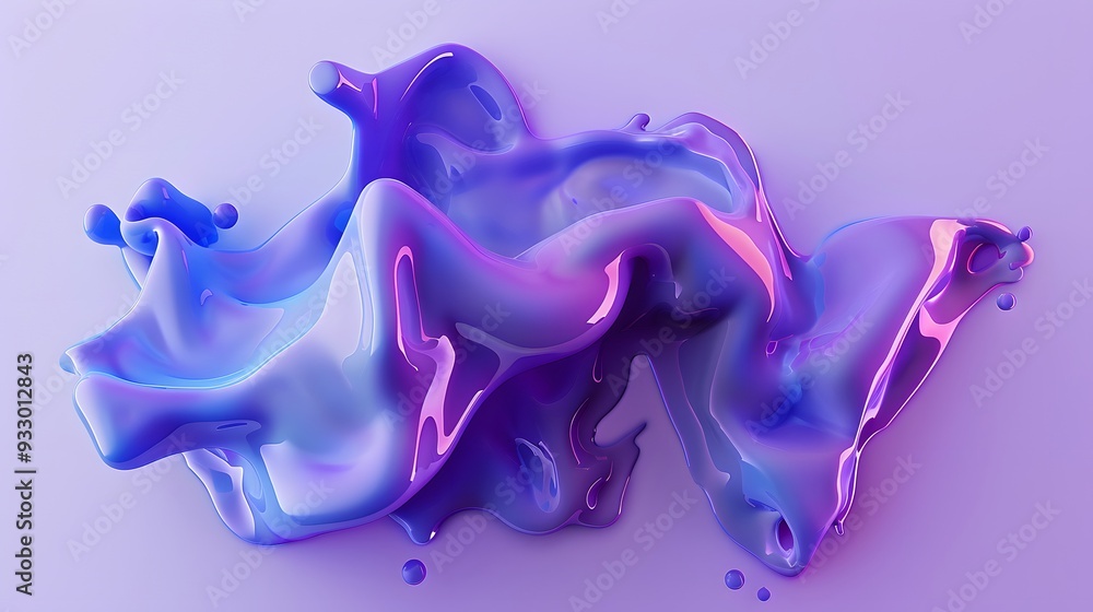 Poster blue and purple gradient color floating liquid blob. 3d rendering picture.