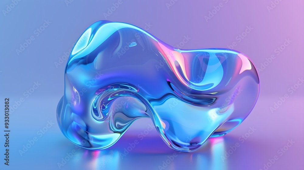 Poster blue and purple gradient color floating liquid blob. 3d rendering picture.