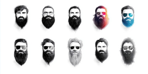 Obraz premium set of beards isolated on white background, beards day