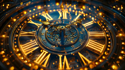 Fototapeta premium Intricate Golden Clock Face 3D Illustration