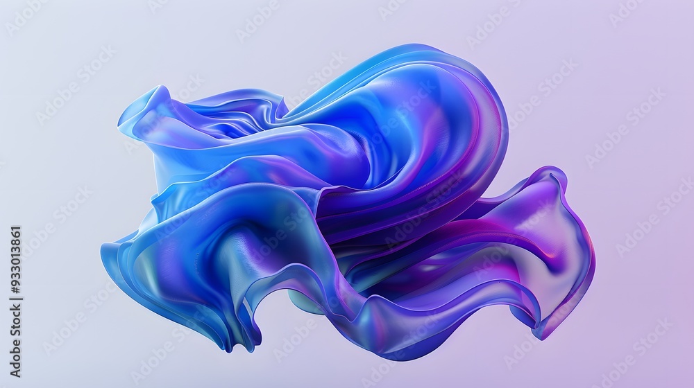 Poster blue and purple gradient color floating liquid blob. 3d rendering picture.