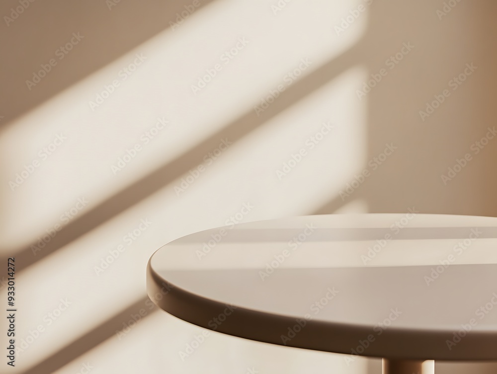 Aufkleber a close-up of the edge of an empty table with a beige background, the minimalist design is suitable 