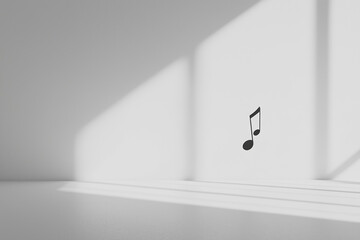 A white room with a black note on the wall