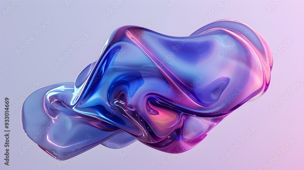 Poster blue and purple gradient color floating liquid blob. 3d rendering picture.