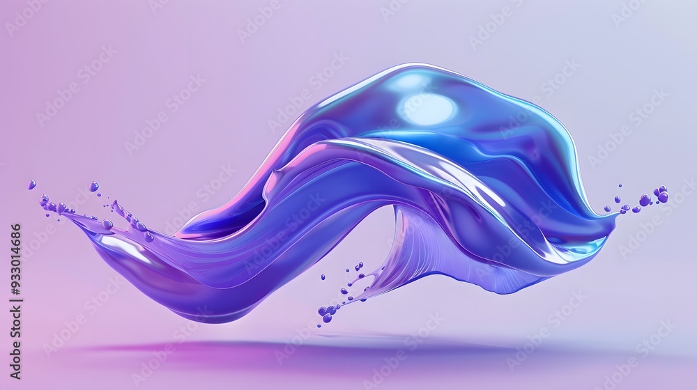 Poster blue and purple gradient color floating liquid blob. 3d rendering picture.