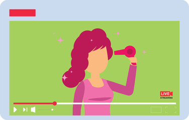 Girl doing hairstyle in live streaming.