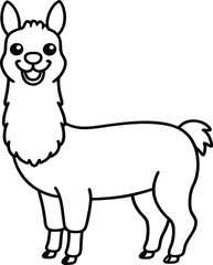 Llama Outline Art Coloring Pages Illustration for Childrens Book
