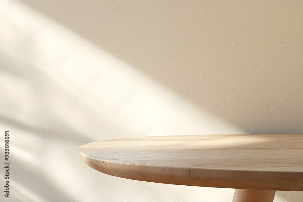 Aufkleber a close-up of the edge of an empty table with a beige background, the minimalist design is suitable 