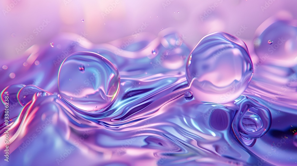 Poster blue and purple gradient color floating liquid blob. 3d rendering picture.