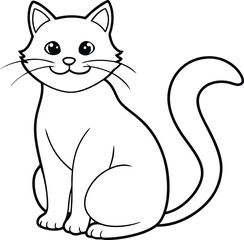 Cat Coloring Page Outline Art Children's Book Illustration
