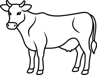 Easy Cow Illustration Outline Art for Childrens Coloring Pages
