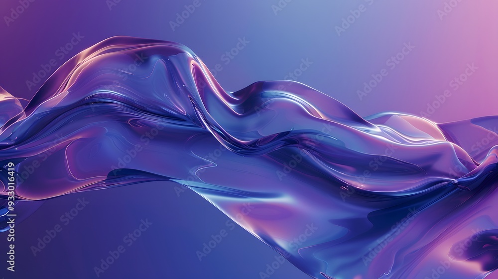 Poster blue and purple gradient color floating liquid blob. 3d rendering picture.