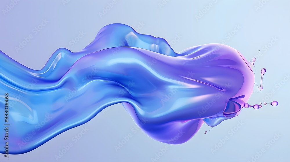 Poster blue and purple gradient color floating liquid blob. 3d rendering picture.