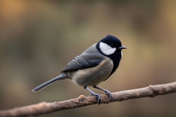 Obraz premium Black tit bird blurry nature background, Ai Generated