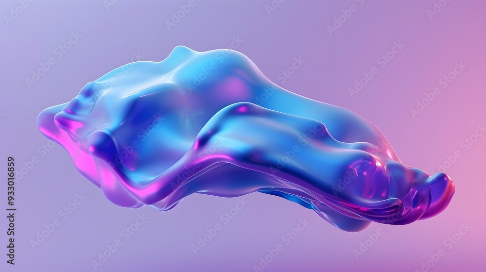 Poster blue and purple gradient color floating liquid blob. 3d rendering picture.