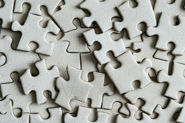A pile of white jigsaw puzzle pieces