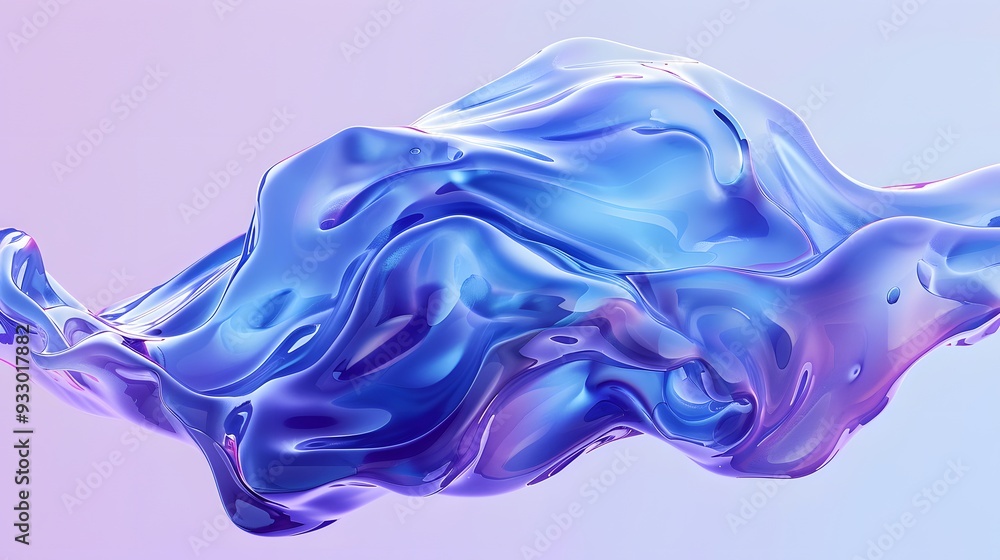 Poster blue and purple gradient color floating liquid blob. 3d rendering picture.